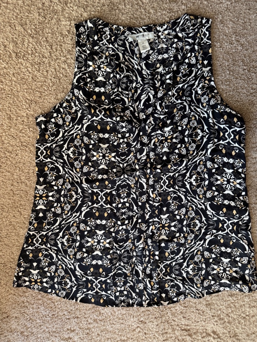 White House Black Market Black and White Floral Medallion Sleeveless Camisole
